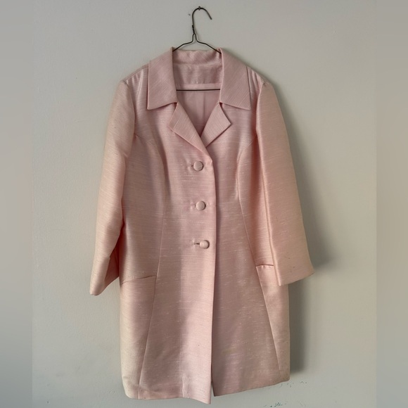 Vintage 1960s Plus Size Beaded Dress & Coat Set Raw Silk Pink Jackie O Size 16W - Picture 9 of 16